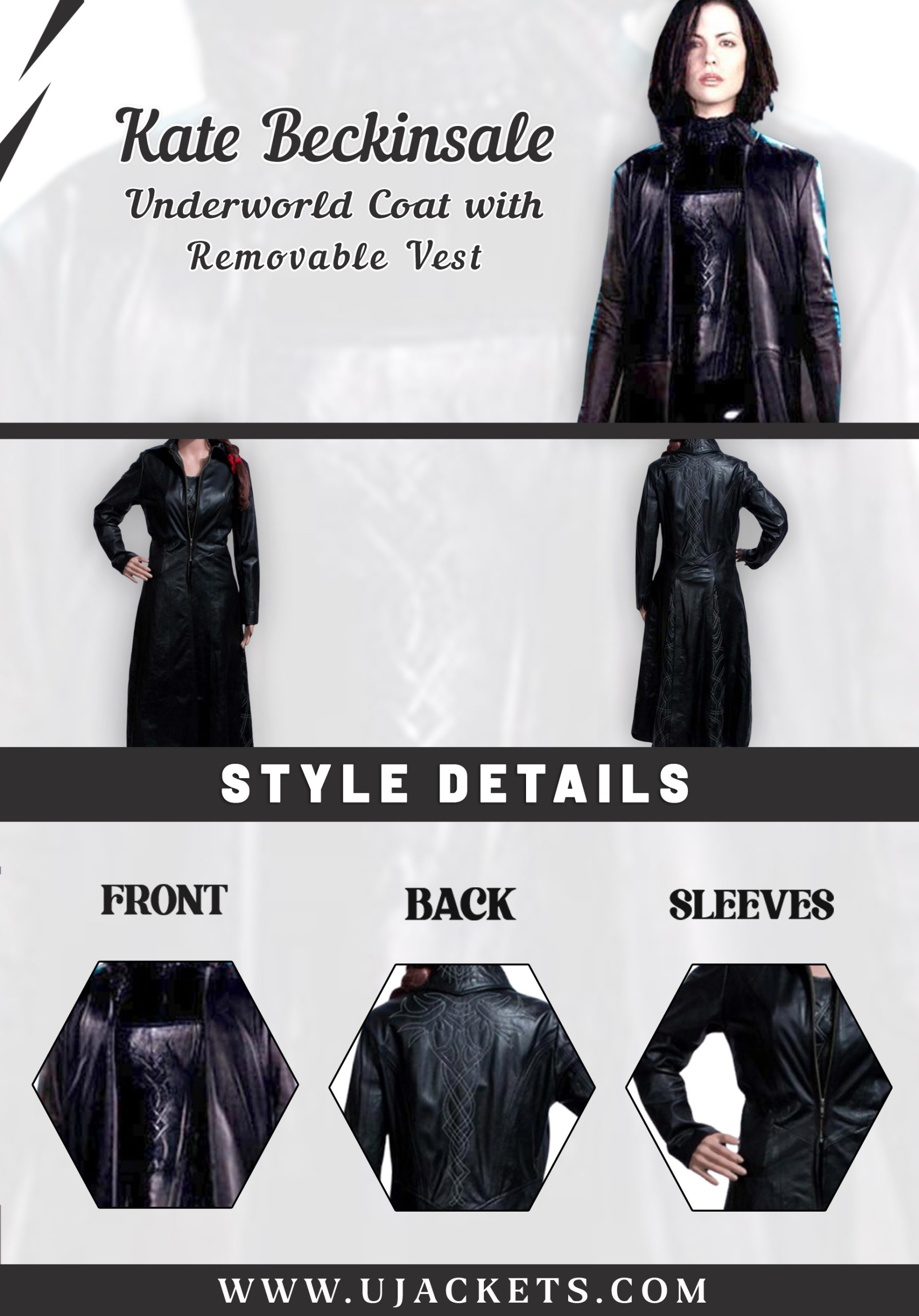 Kate Beckinsale Underworld Coat with Removable Vest