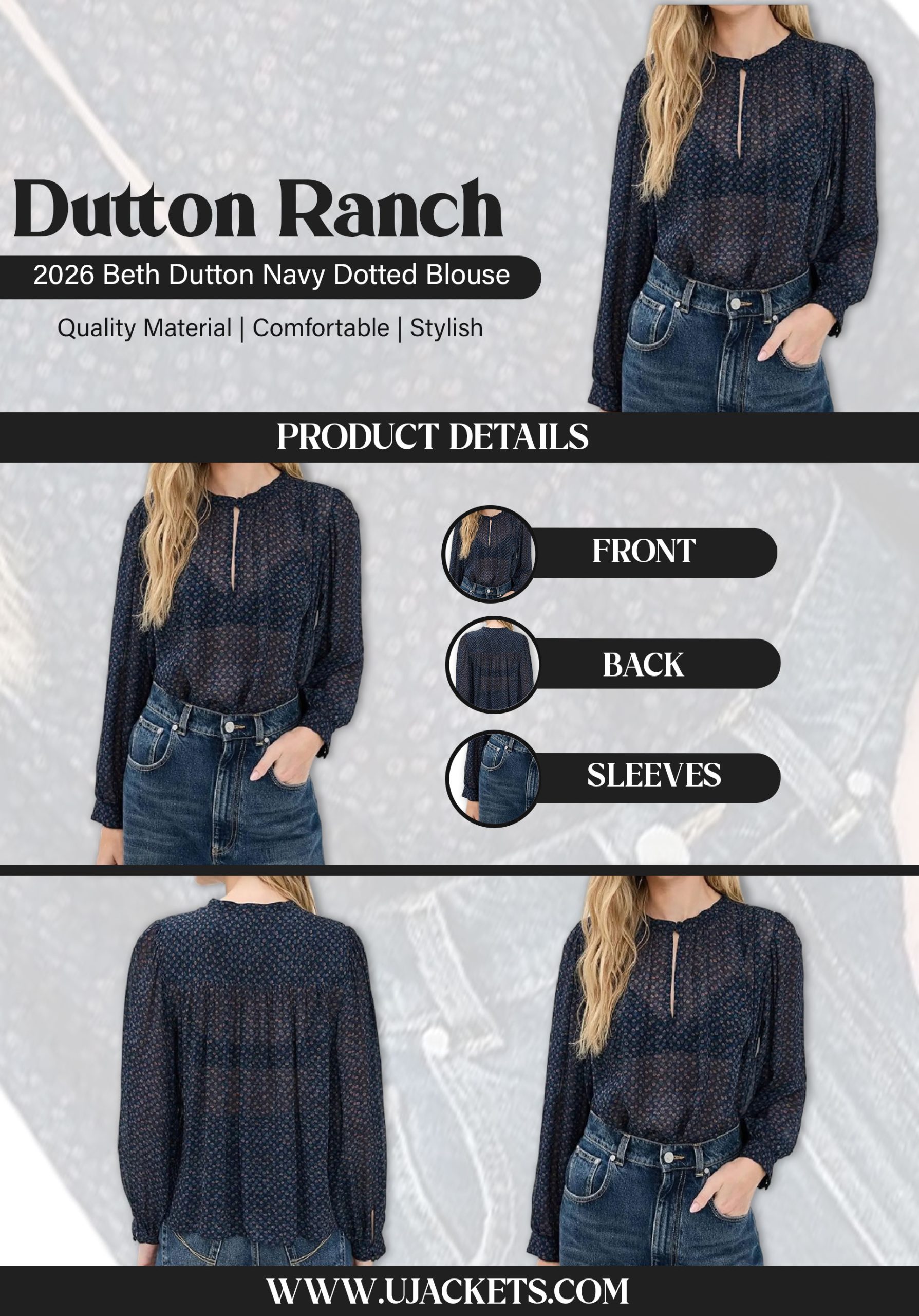 Dutton-Ranch-2026-Beth-Dutton-Navy-Dotted-Blouse