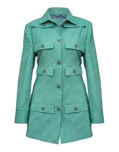 Lily Collins Emily In Paris Multi-Pocket Mid-Length Green Coat