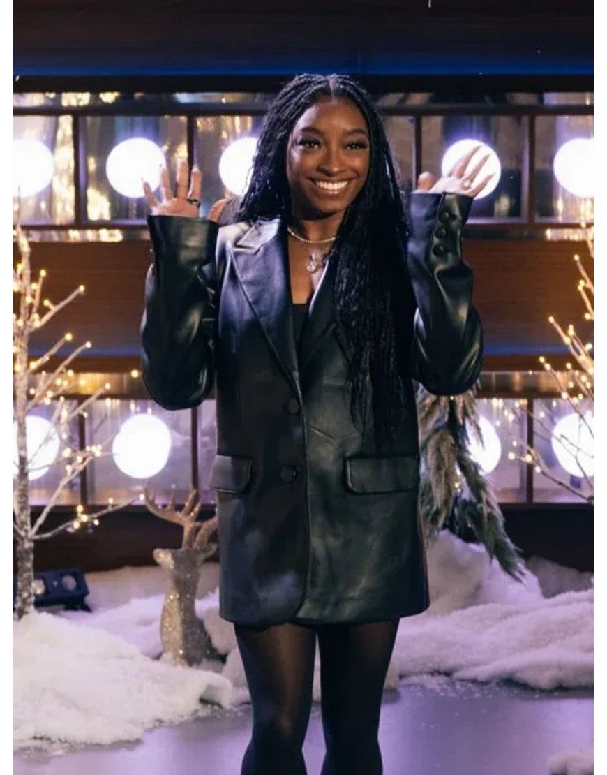 Simone Biles Black Leather Blazer