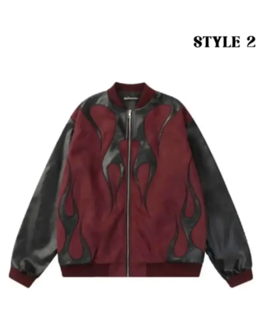 Midnight Flame Leather Bomber Jacket