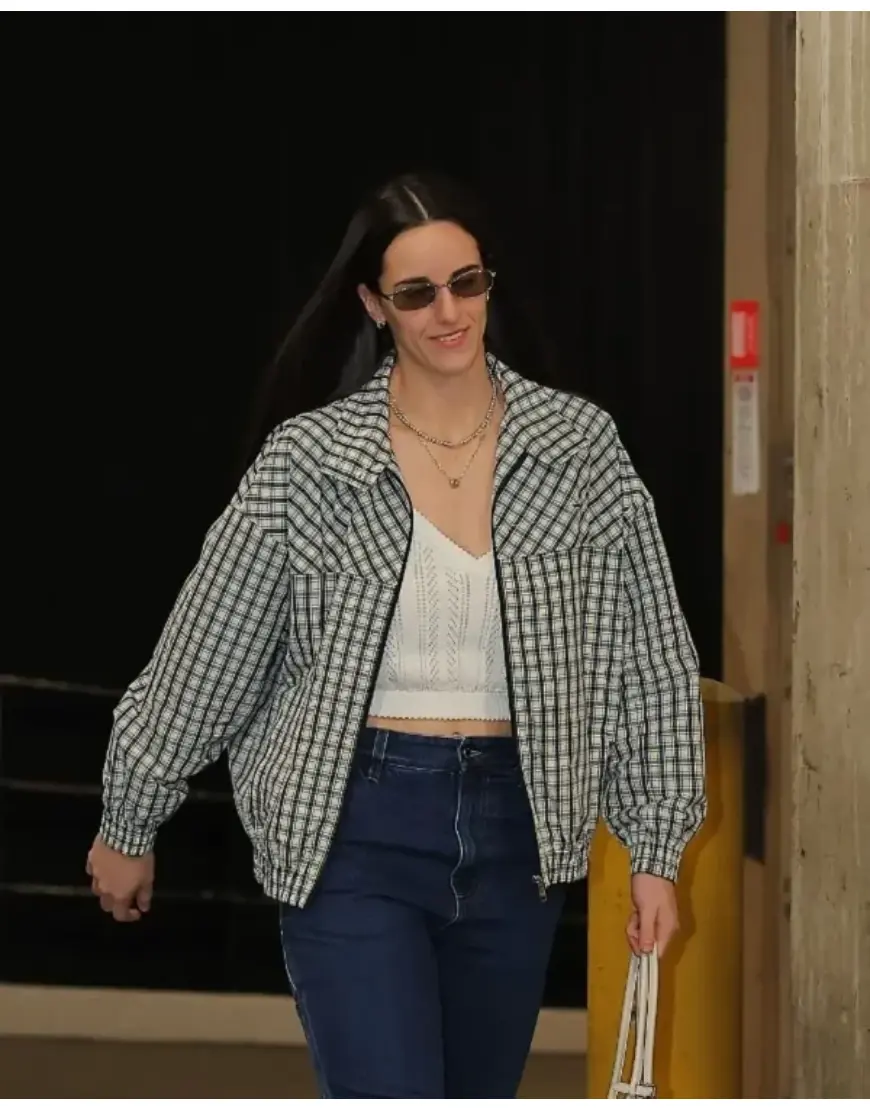 Caitlin Clark Checked Chambray Blouson Jacket
